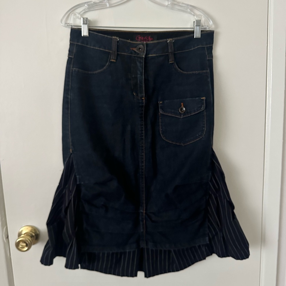 Vintage Geisha Jeans Avant Garde Layered Denim Midi Skirt